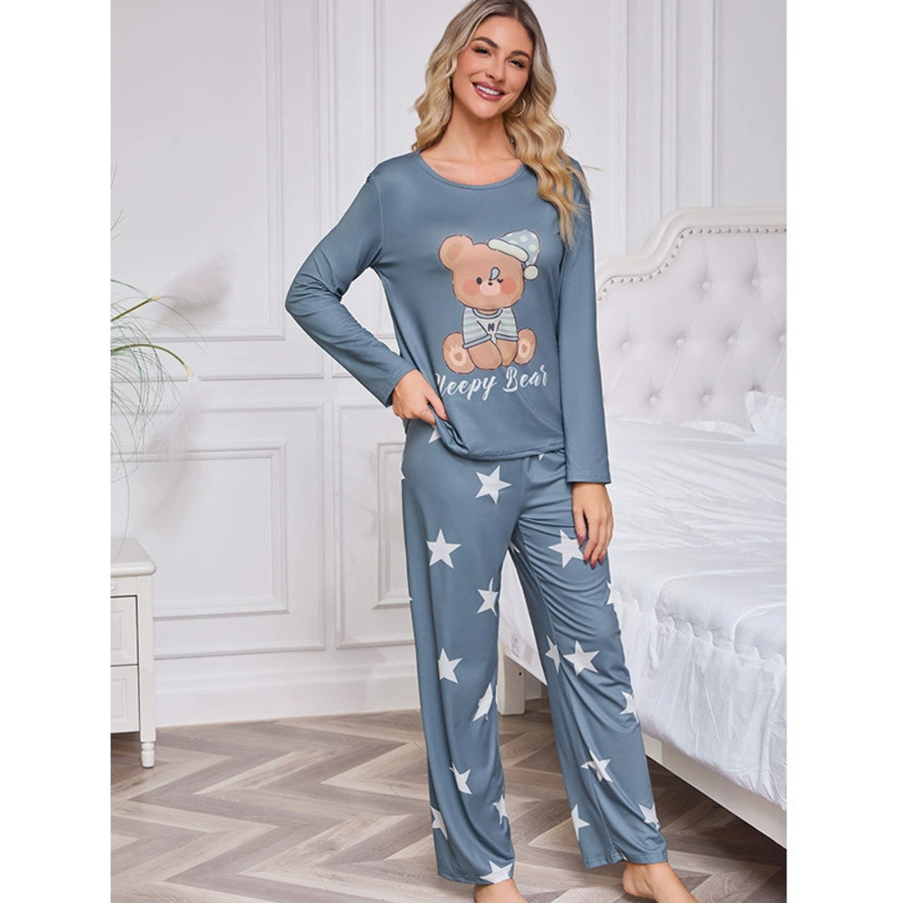 ZARA Milk Silk Pajama Set Long Sleeve Pants Cotton Like Animal Print Loungewear